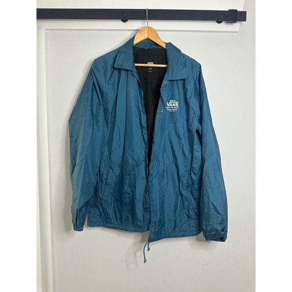 Vans Windbreaker Jacket Lightweight Lined Snap Front Teal Blue Large - Picture 1 of 6